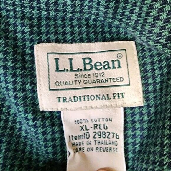 LL Bean Mens XL Traditional Fit Flannel Shirt Button Down Plaid Shirt Green Blue - Picture 2 of 3